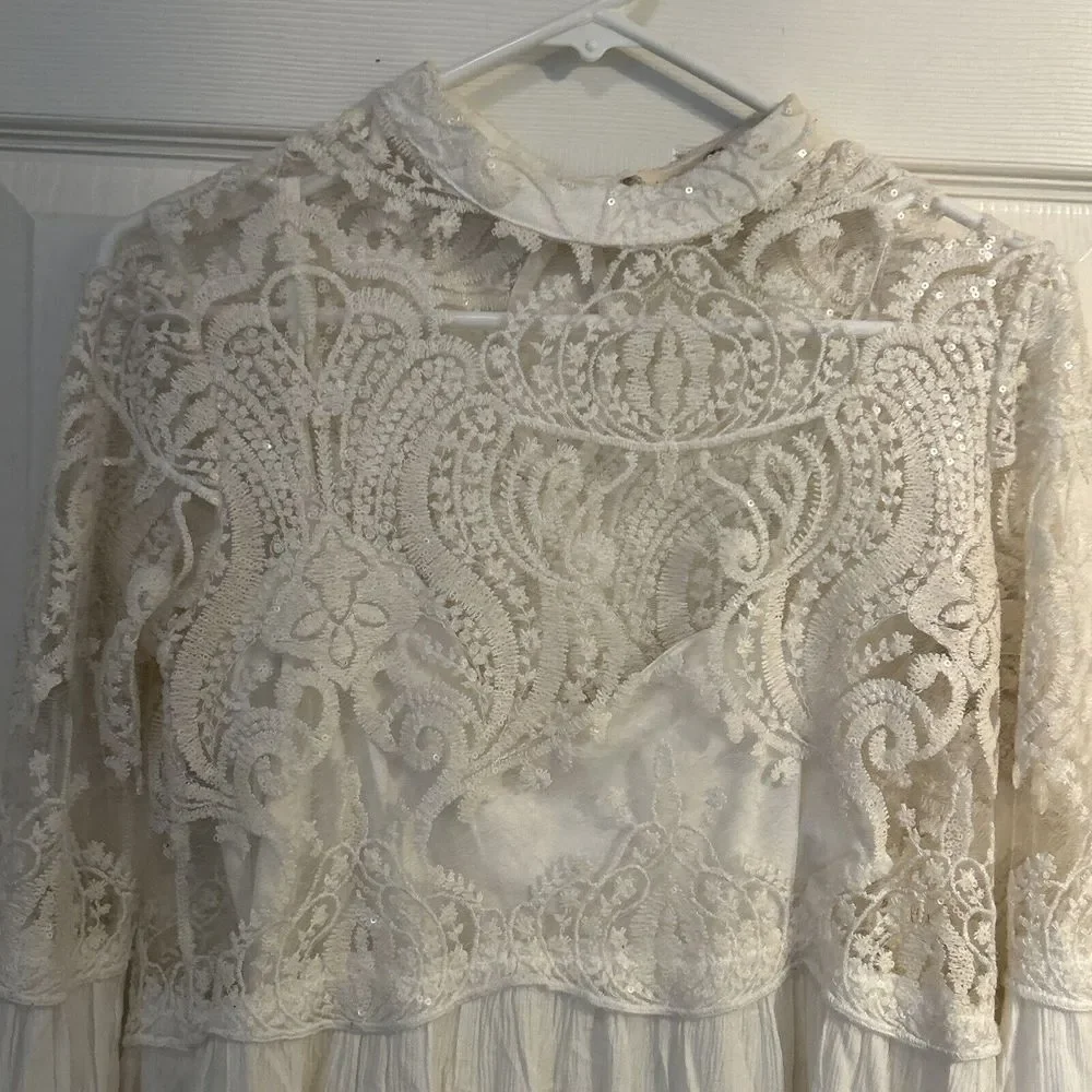 NWT Alter'd State Ivory Sequin Lace Boho Dress Size M‎ $89.95